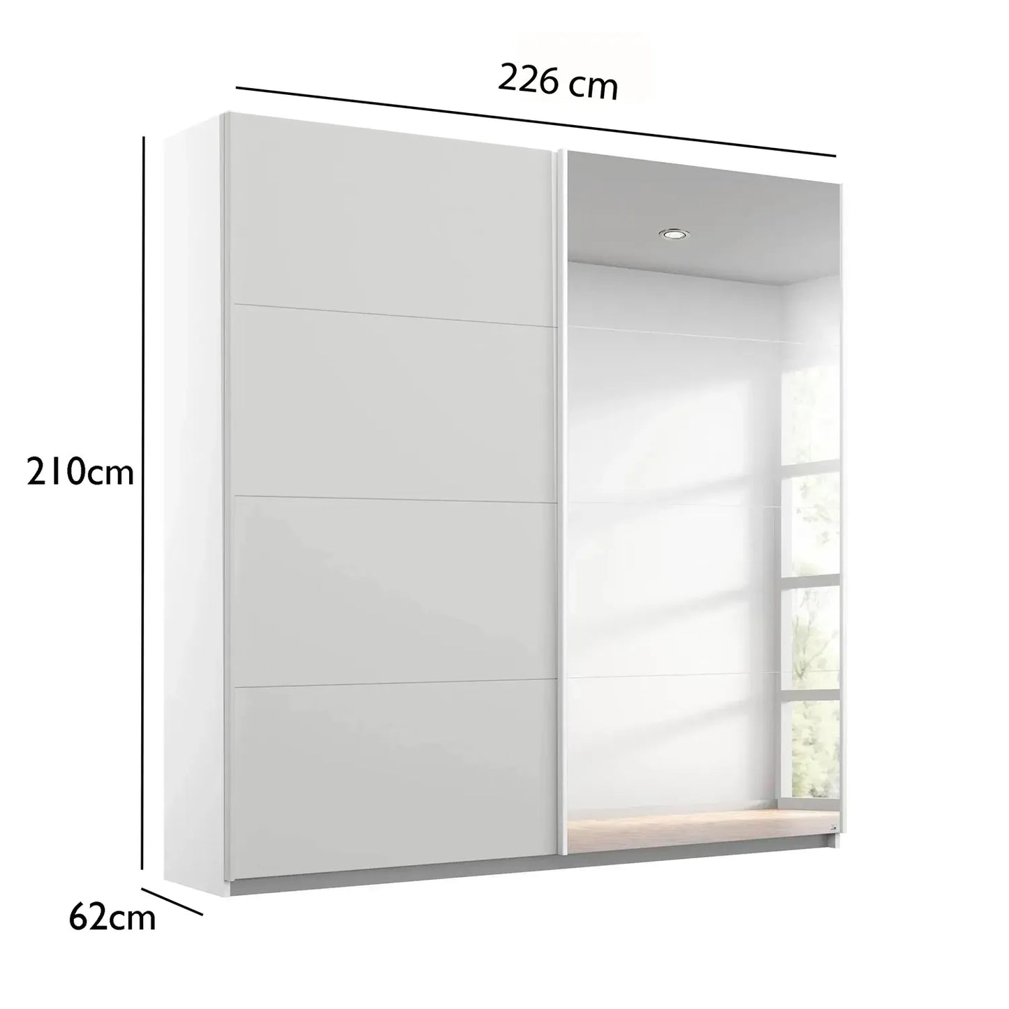 Rauch Maverick 2 Door Silk Grey Sliding Wardrobe With Mirror -W226cm - Dimensions