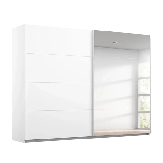 Rauch Maverick 2 Door White High Gloss Sliding Wardrobe With Mirror - W271cm
