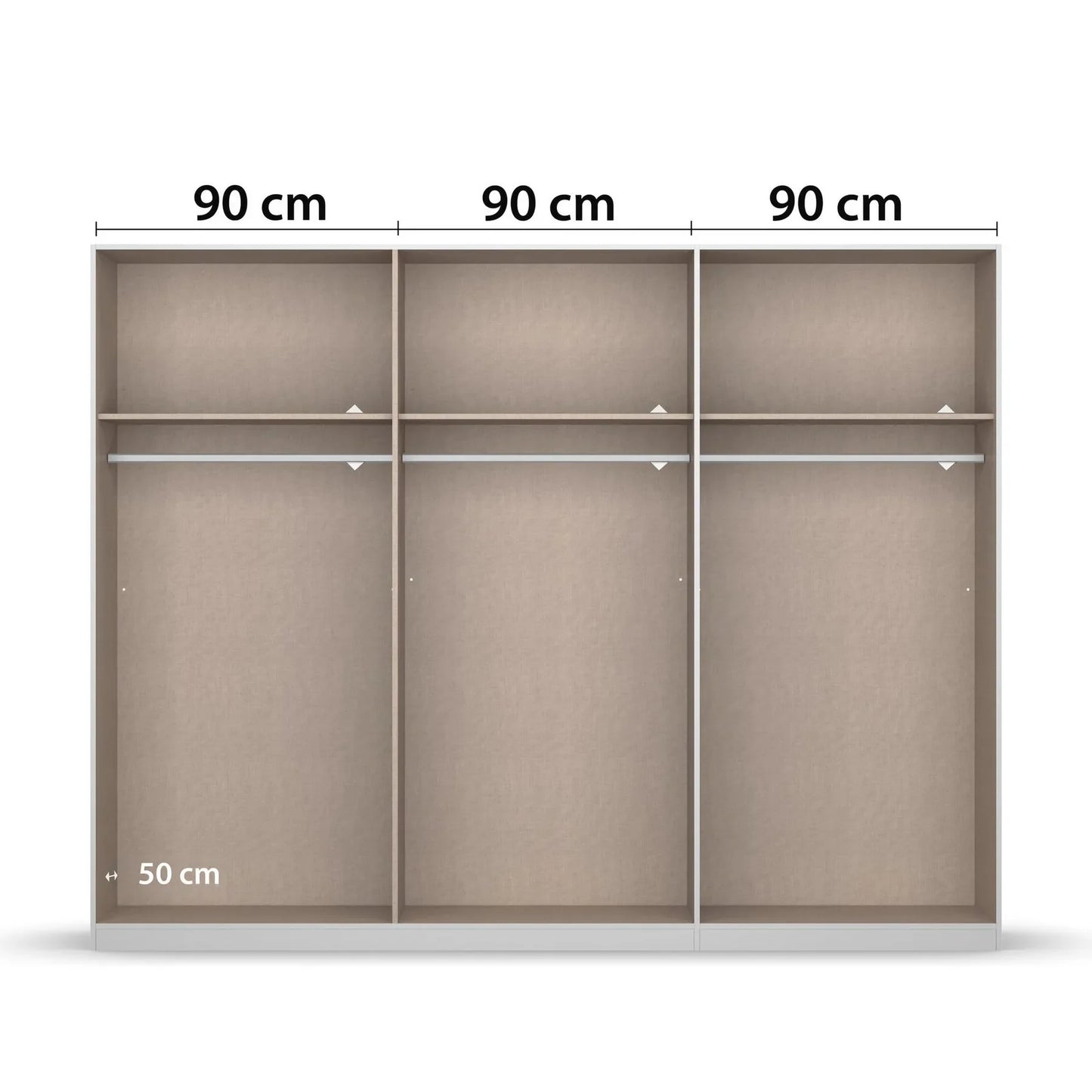 Mali Silk Grey 3 Sliding Door 271cm Wide Wardrobe with Mirror - Interior view