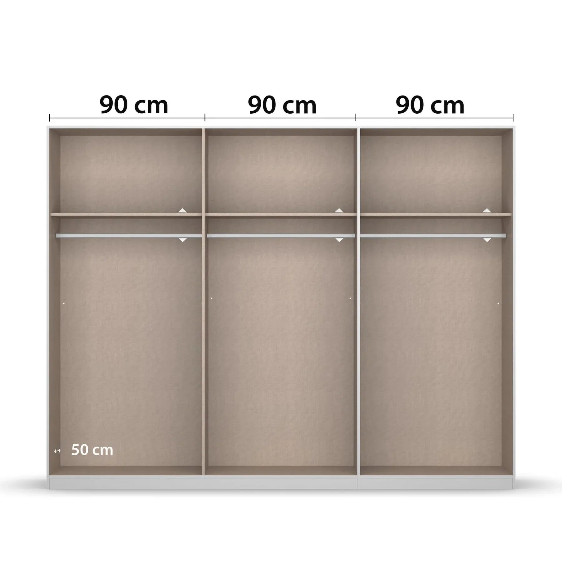 Mali Silk Grey 3 Sliding Door 271cm Wide Wardrobe with Mirror - Interior view
