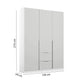 Rauch Maverick 3 Door 2 Drawers Silk Grey Hinged Wardrobe 136cm - Dimensions