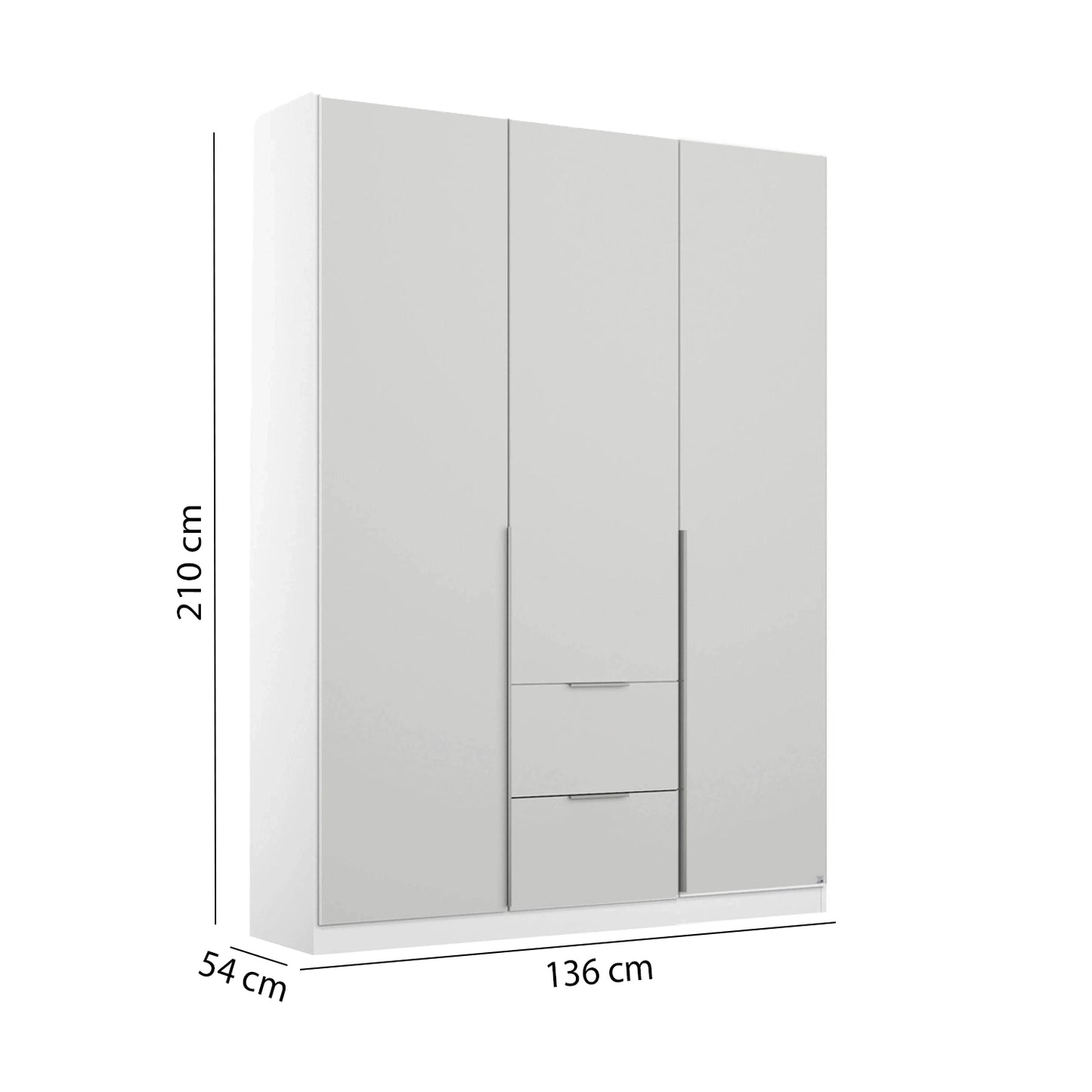 Rauch Maverick 3 Door 2 Drawers Silk Grey Hinged Wardrobe 136cm - Dimensions