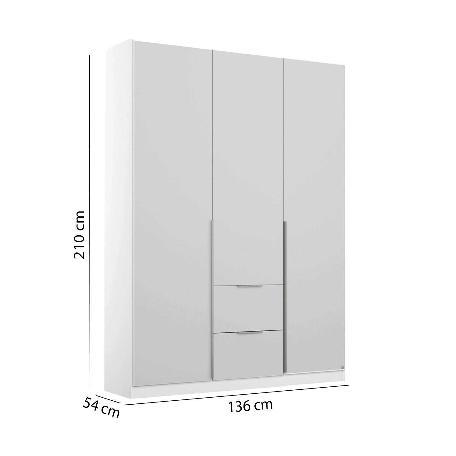Rauch Maverick 3 Door 2 Drawers Silk Grey Hinged Wardrobe 136cm - Dimensions