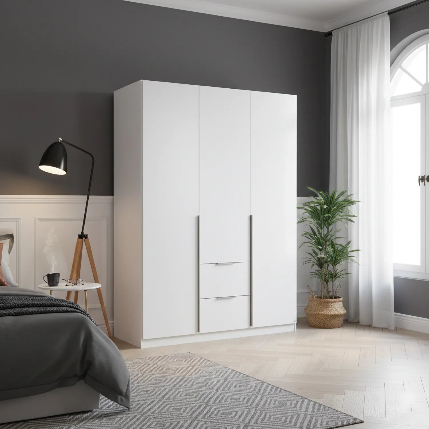 Rauch Maverick 3 Door 2 Drawers White Hinged Wardrobe