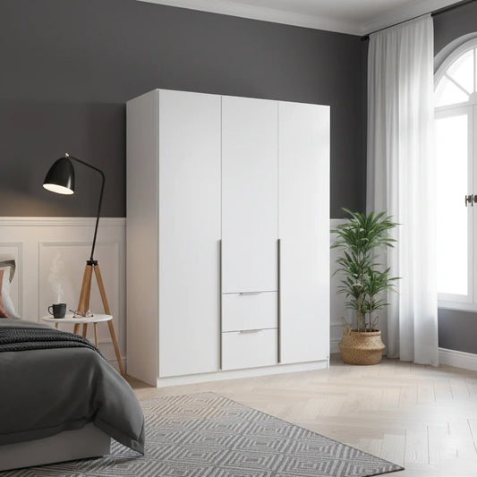 Rauch Maverick 3 Door 2 Drawers White Hinged Wardrobe
