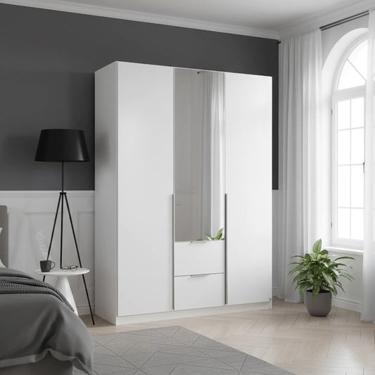 Rauch Maverick 3 Door 2 Drawers White Hinged Wardrobe with Mirror