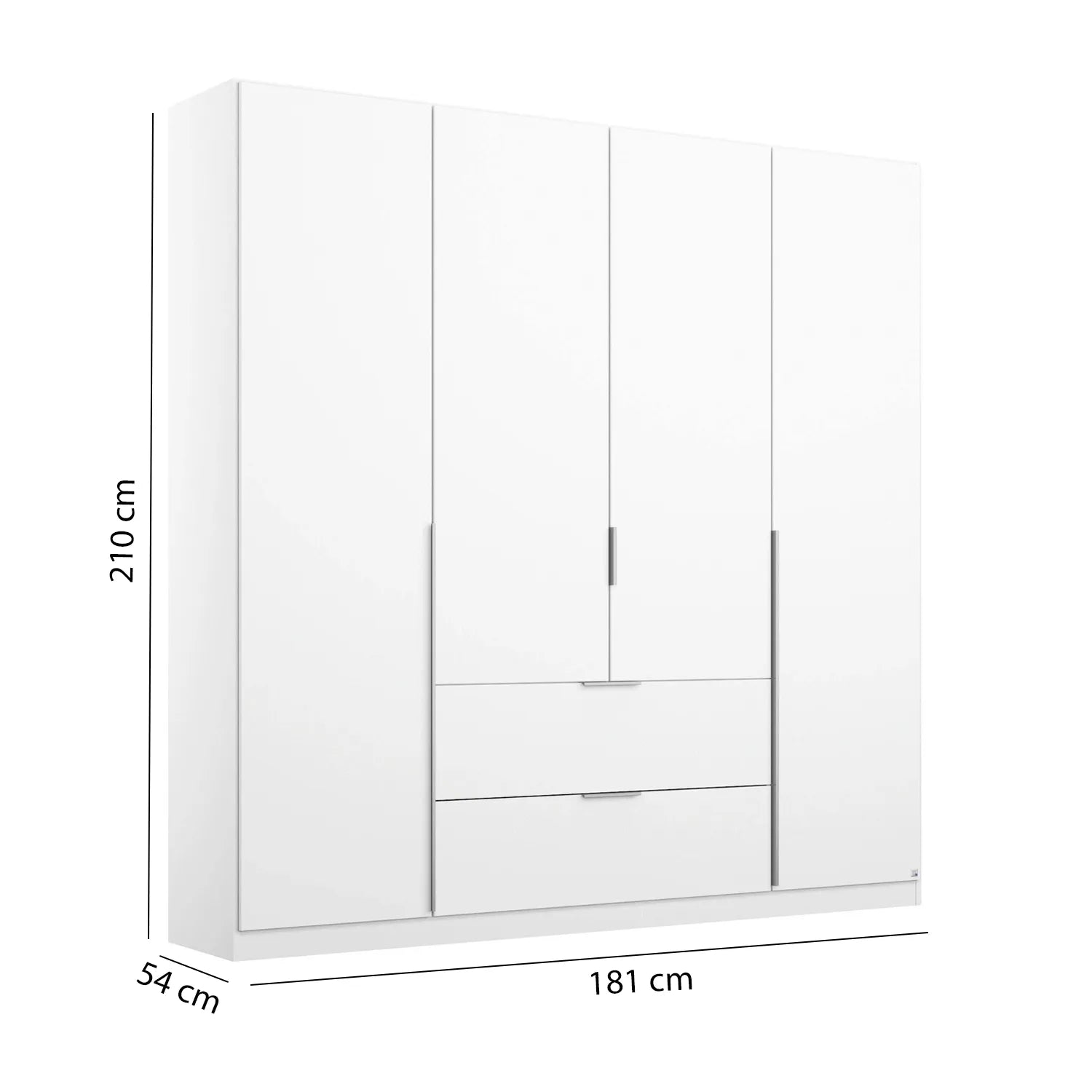 Rauch Maverick 4 Door 2 Drawers White High Gloss Hinged Wardrobe 181cm - Dimensions
