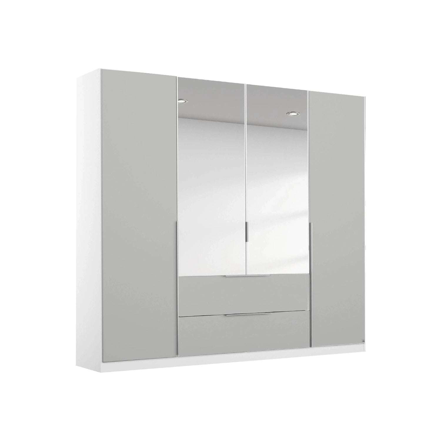 Rauch Maverick 4 Door 2 Drawers Silk Grey Hinged Wardrobe 181cm with Mirror