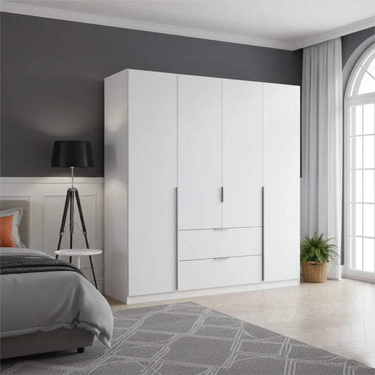 Rauch Maverick 4 Door 2 Drawers White Hinged Wardrobe 181cm - Home Of Wardrobes