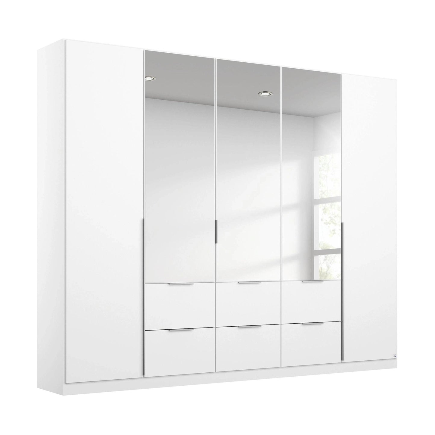 Rauch Maverick 5 Door 6 Drawers White High Gloss Hinged Wardrobe 226cm With Mirror