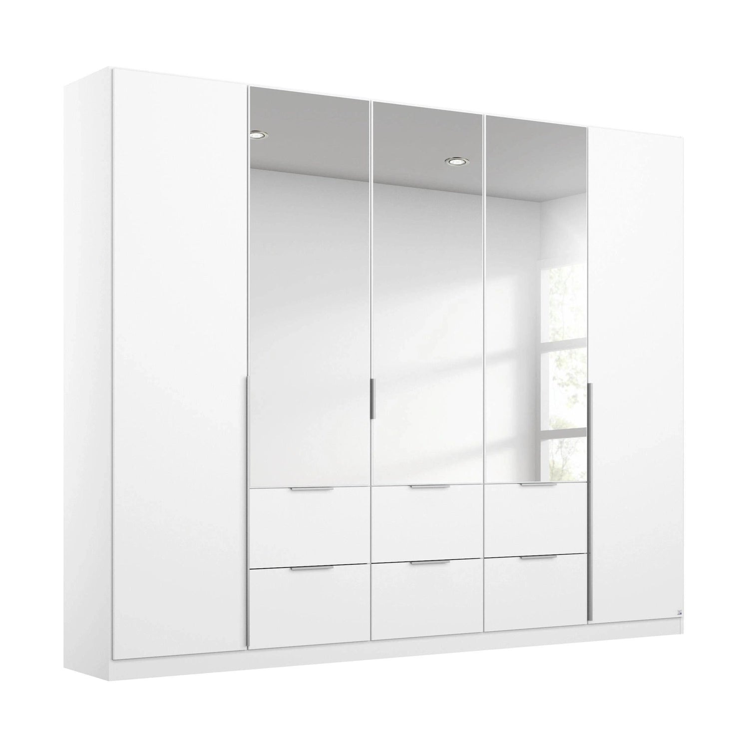 Rauch Maverick 5 Door 6 Drawers White High Gloss Hinged Wardrobe 226cm With Mirror
