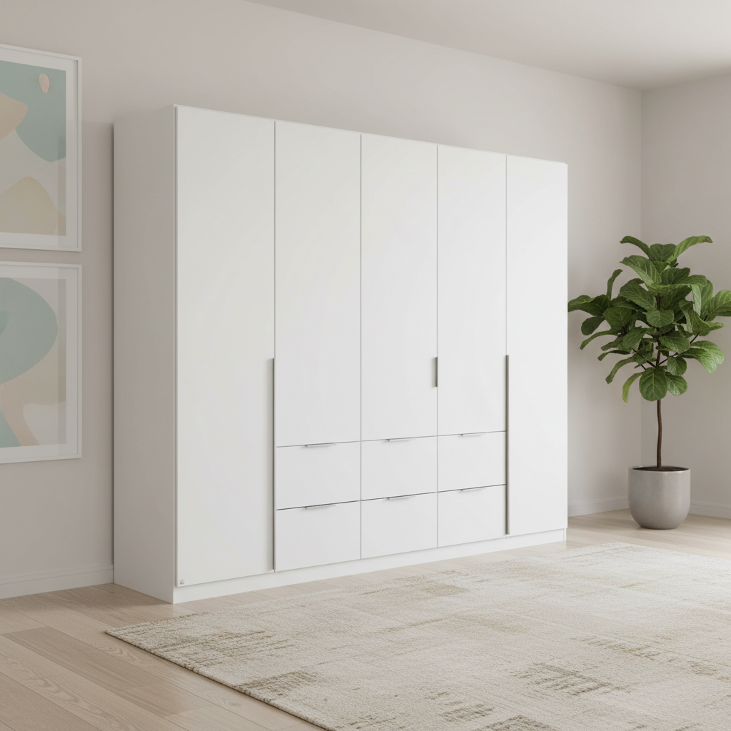 Rauch Maverick 5 Door 6 Drawers White Hinged Wardrobe 226cm