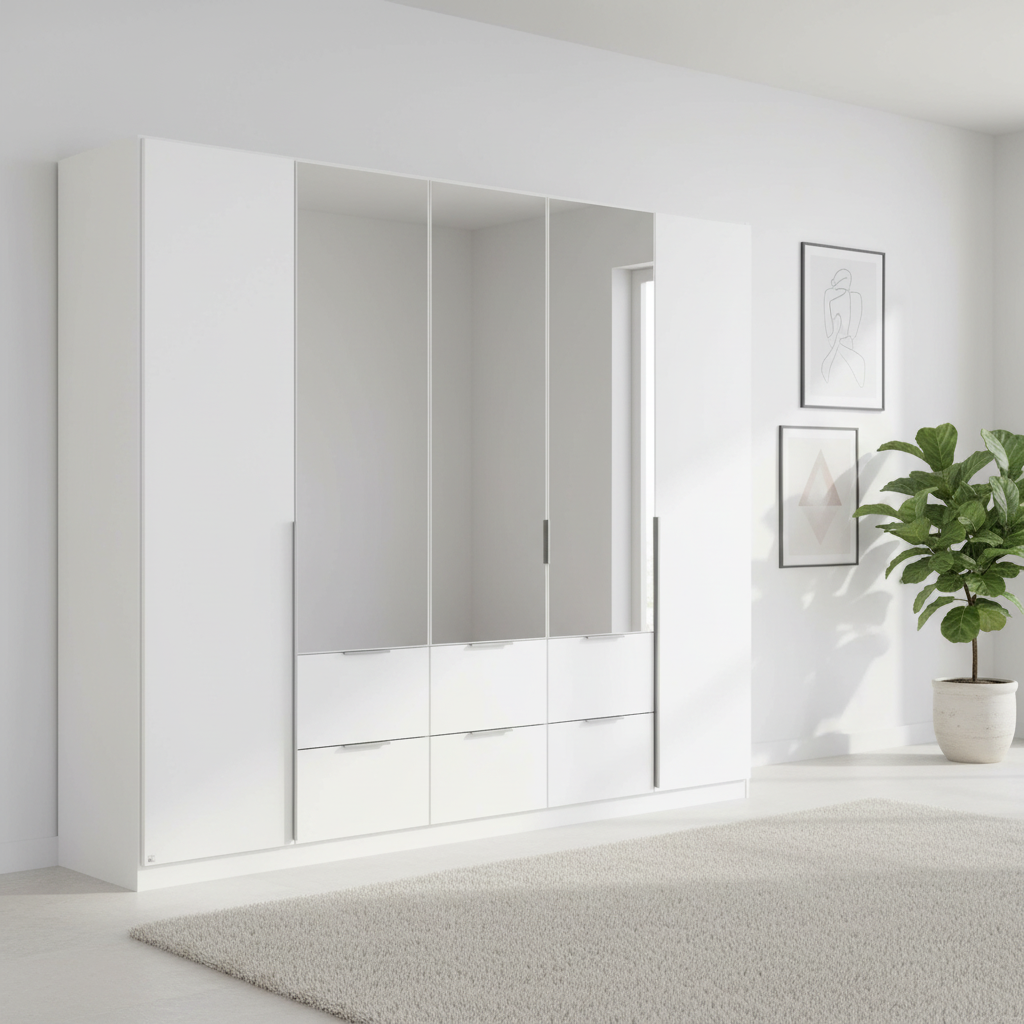 Rauch Maverick 5 Door 6 Drawers White Hinged Wardrobe 226cm