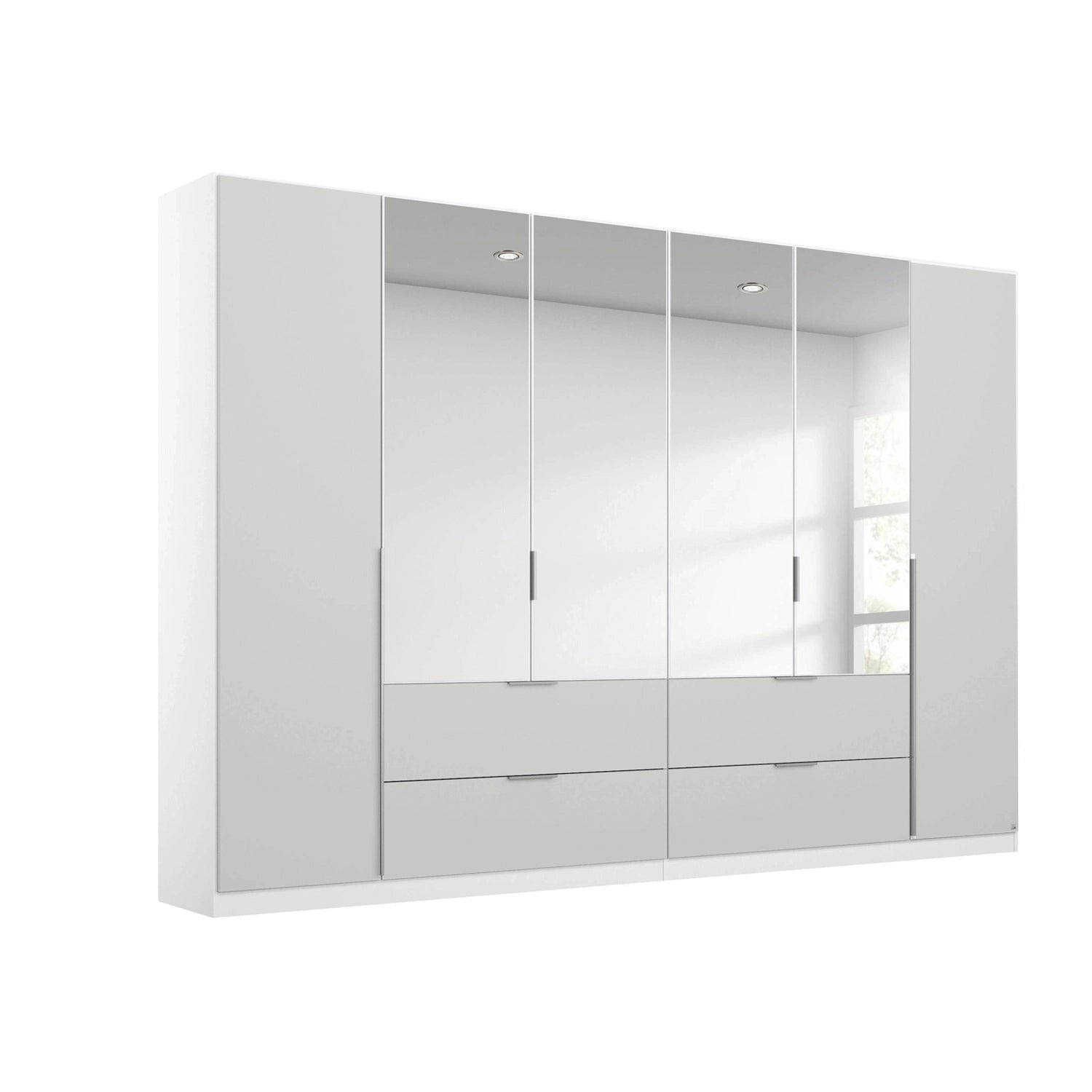 Rauch Maverick 6 Door Silk Grey Hinged Wardrobe With Mirror - W271cm