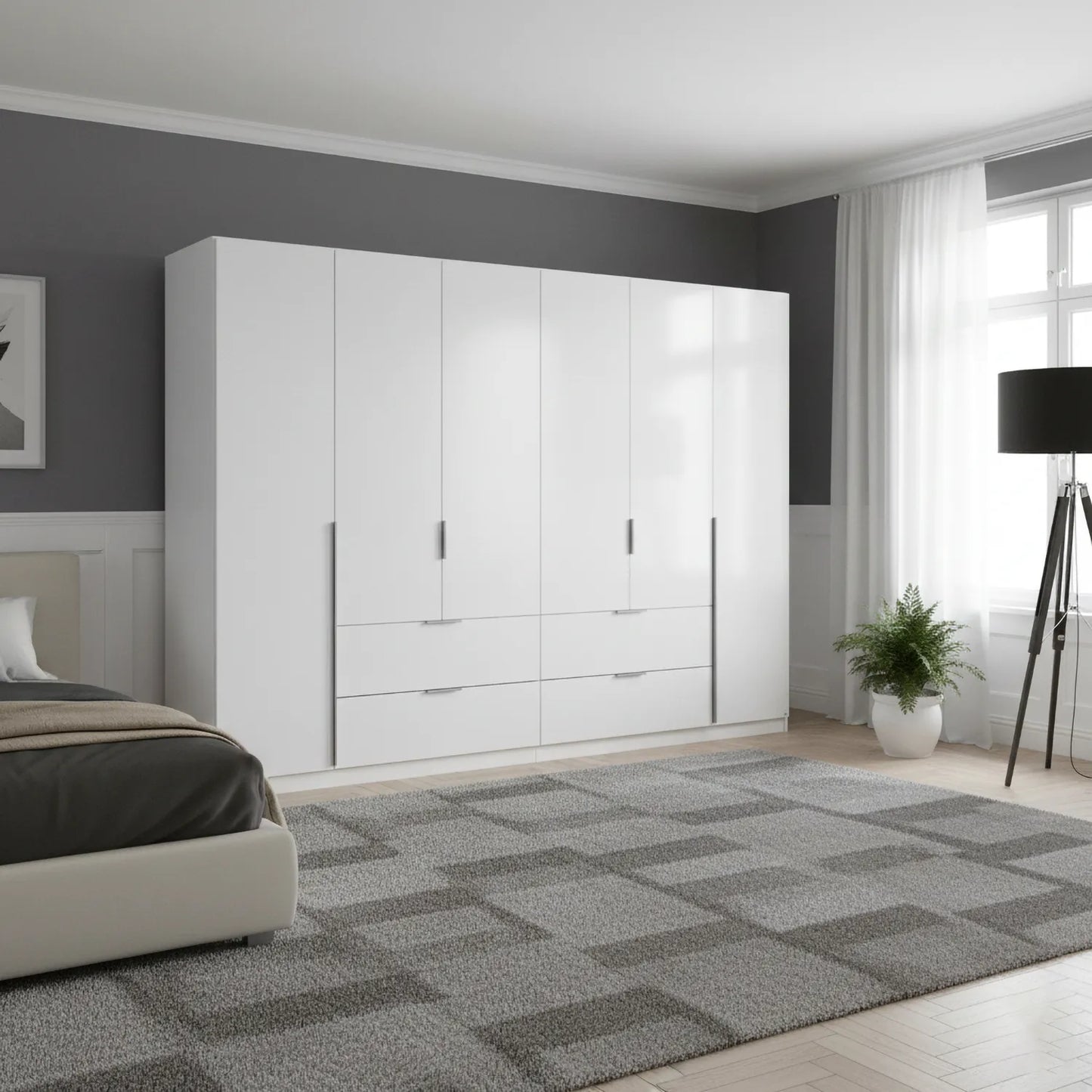 Rauch Maverick 6 Door 4 Drawers White Hinged Wardrobe 271cm