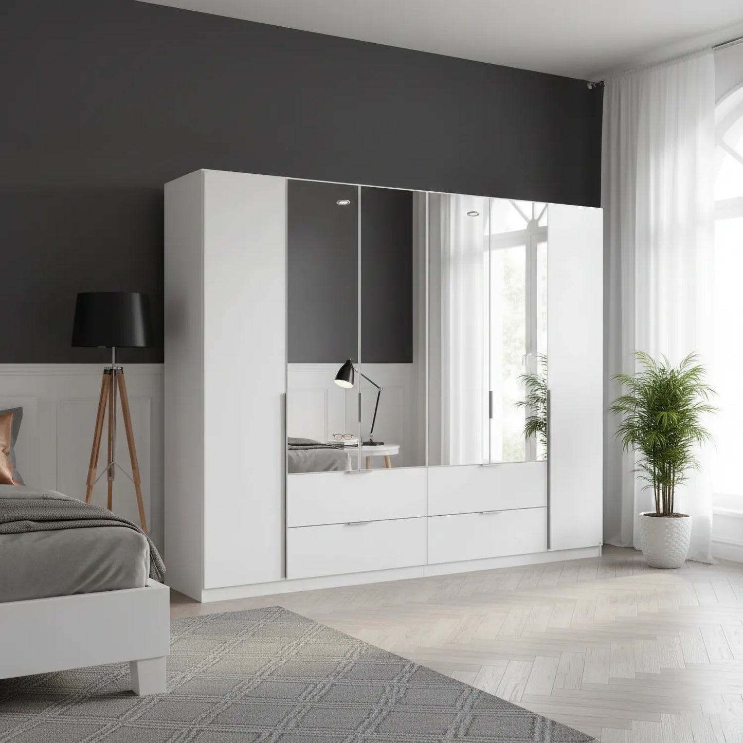 Rauch Maverick 6 Door 4 Drawers White Hinged Wardrobe 271cm