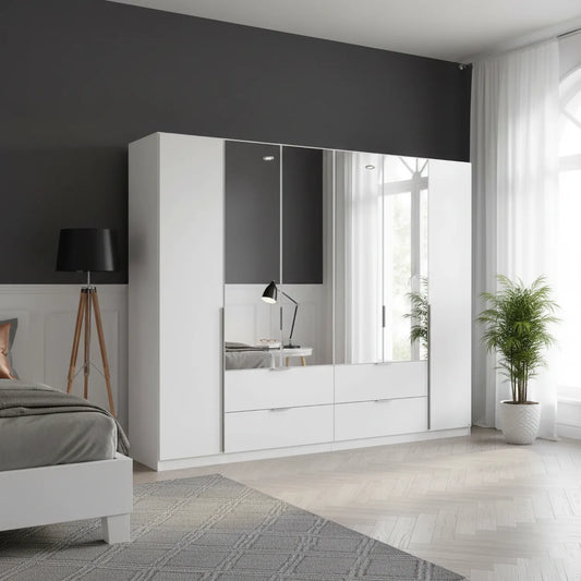 Rauch Maverick 6 Door 4 Drawers White Hinged Wardrobe 271cm