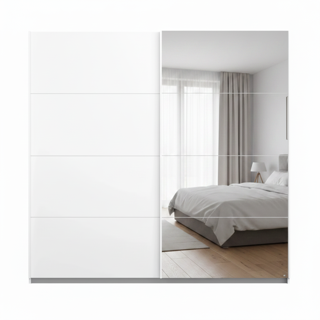 Rauch Maverick 2 Door White Sliding Wardrobe With Mirror - W226cm