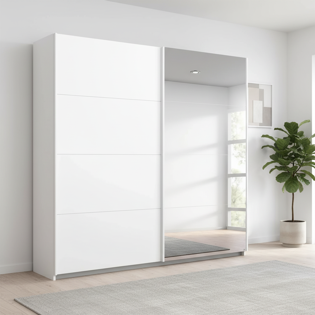 Rauch Maverick 2 Door White Sliding Wardrobe With Mirror - W226cm