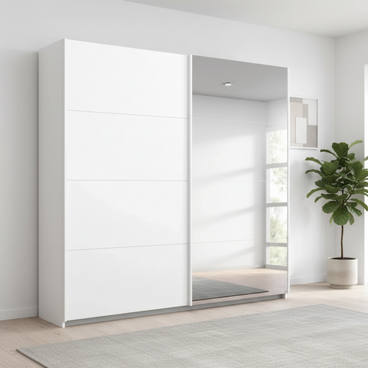 Rauch Maverick 2 Door White Sliding Wardrobe With Mirror- W181cm