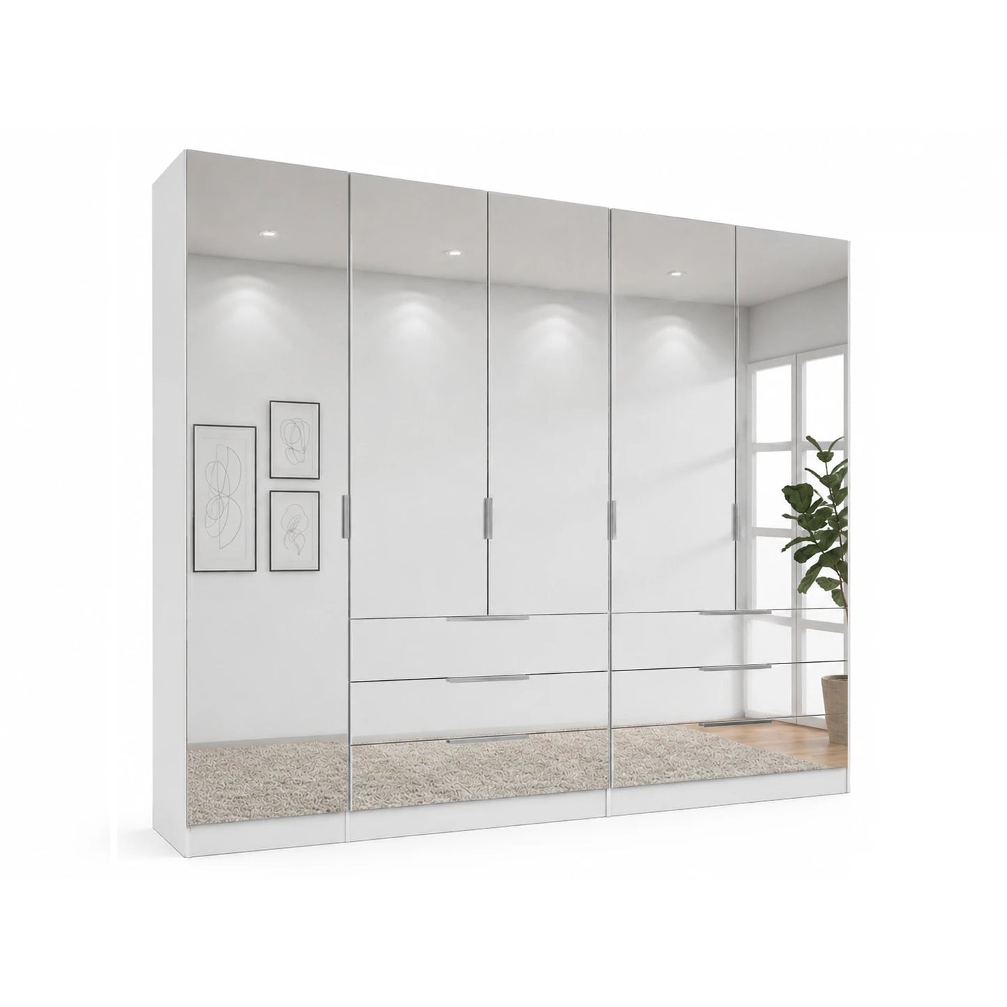 Miramar Crystal wardrobe interior showing the three compartments with shelves and metal hanging rails
