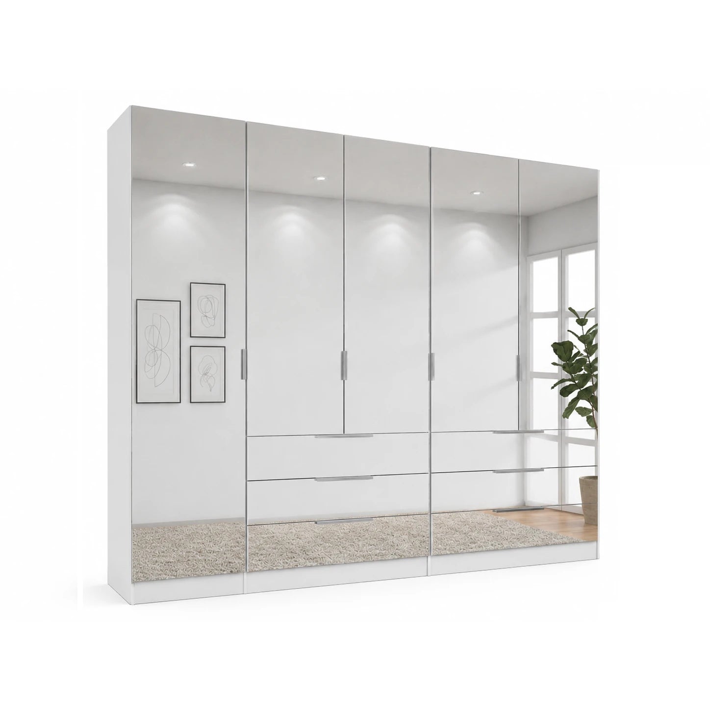 Miramar Crystal wardrobe interior showing the three compartments with shelves and metal hanging rails
