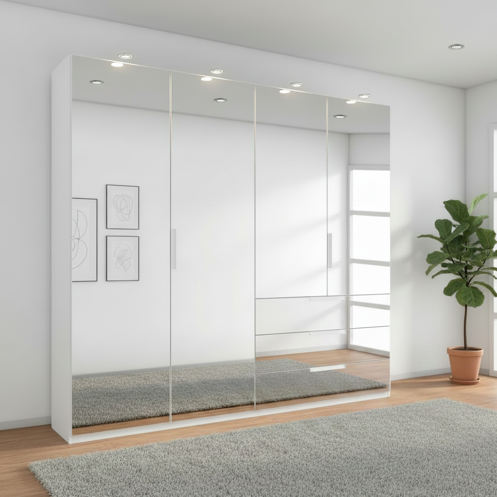 Rauch Miramar Crystal 4 Door Full Mirror Wardrobe with Drawers