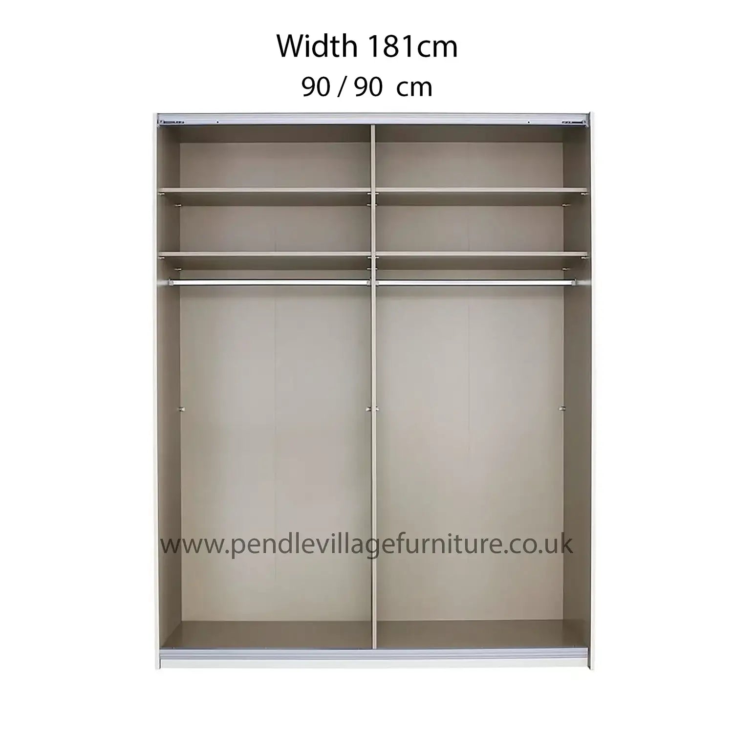 Rauch Champagne Perth Sliding Door Wardrobe with Mirror - Interior view with Compartments Dimensions