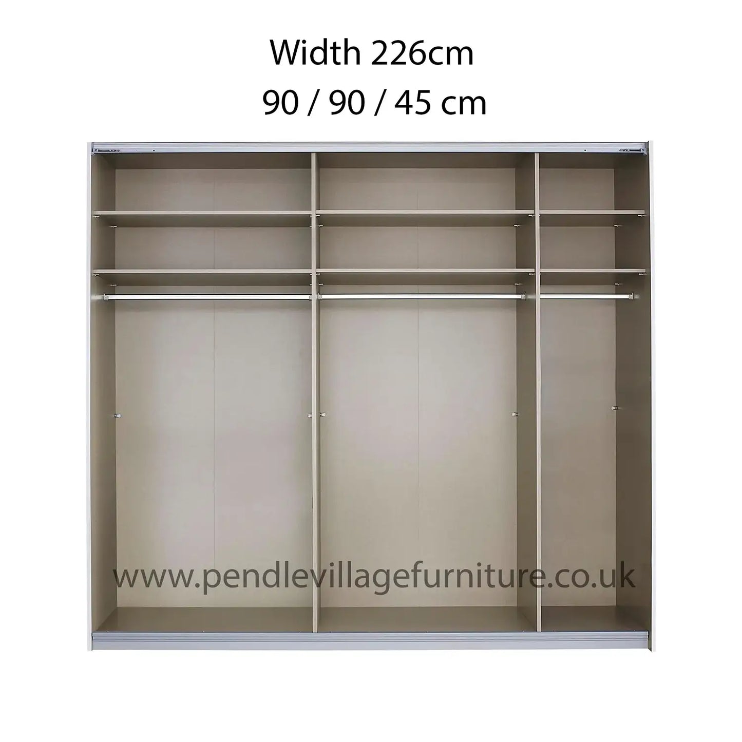 Rauch Champagne Perth Sliding Door Wardrobe with Mirror - Interior view with Compartment Dimensions