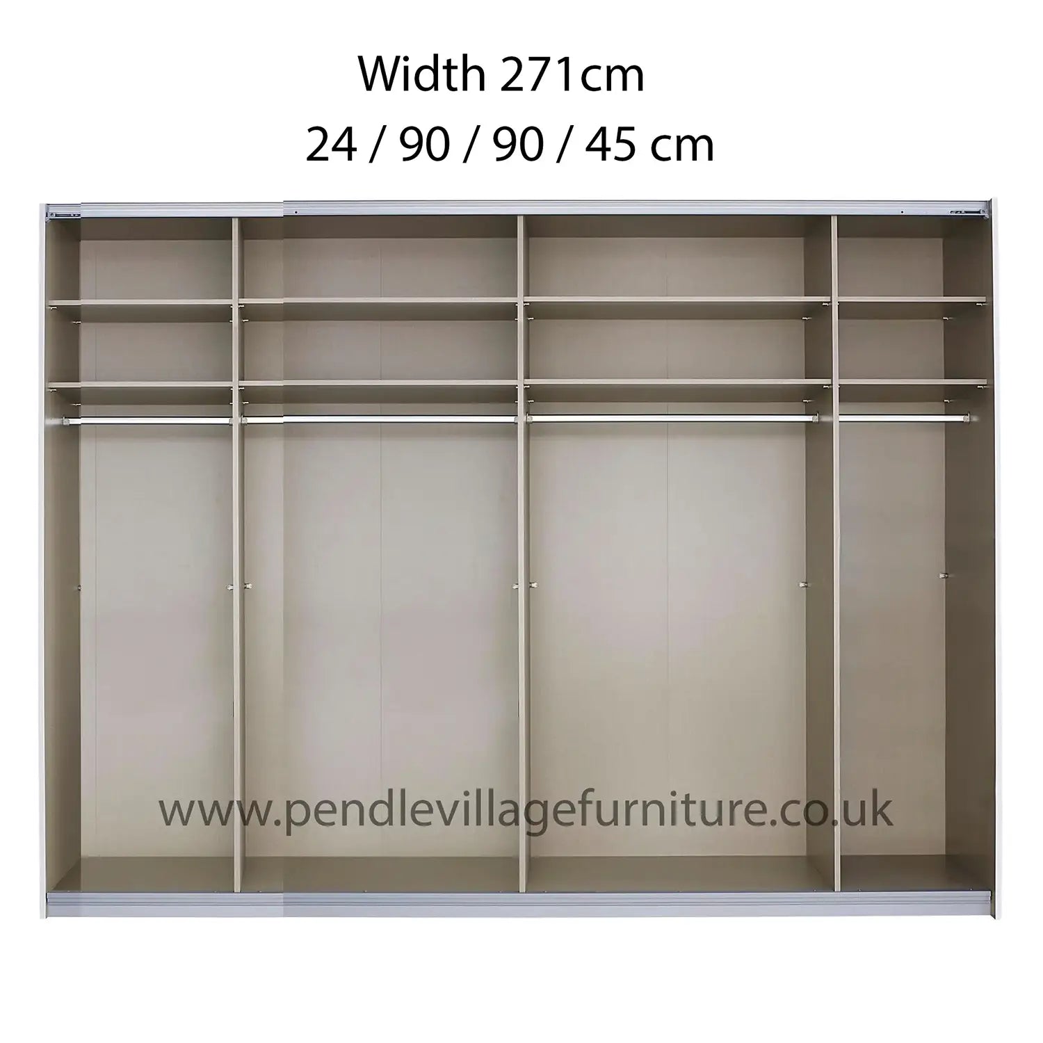 Rauch Champagne Perth Sliding Door Wardrobe with Mirror - Interior view with Compartments Dimensions