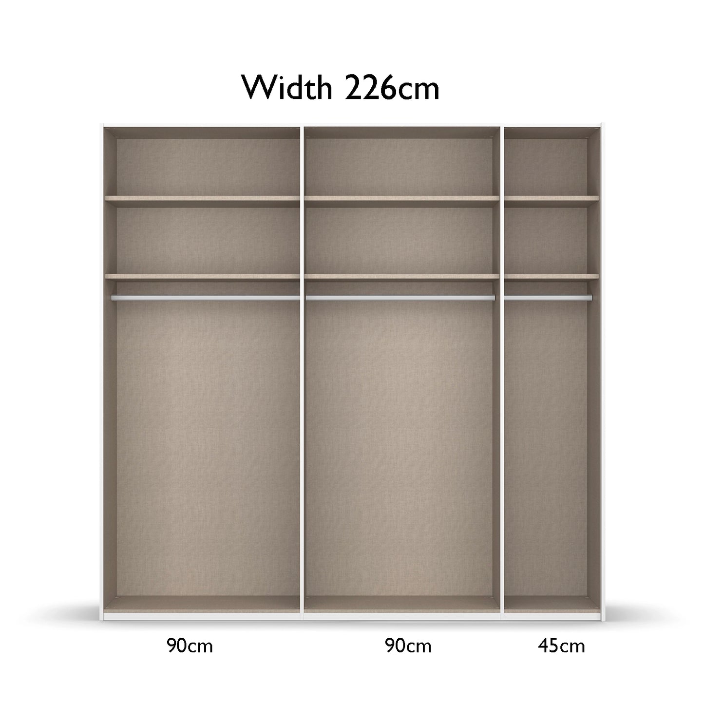 Rauch Perth 226cm Wardrobe Closet with dimensions labeled on a white background