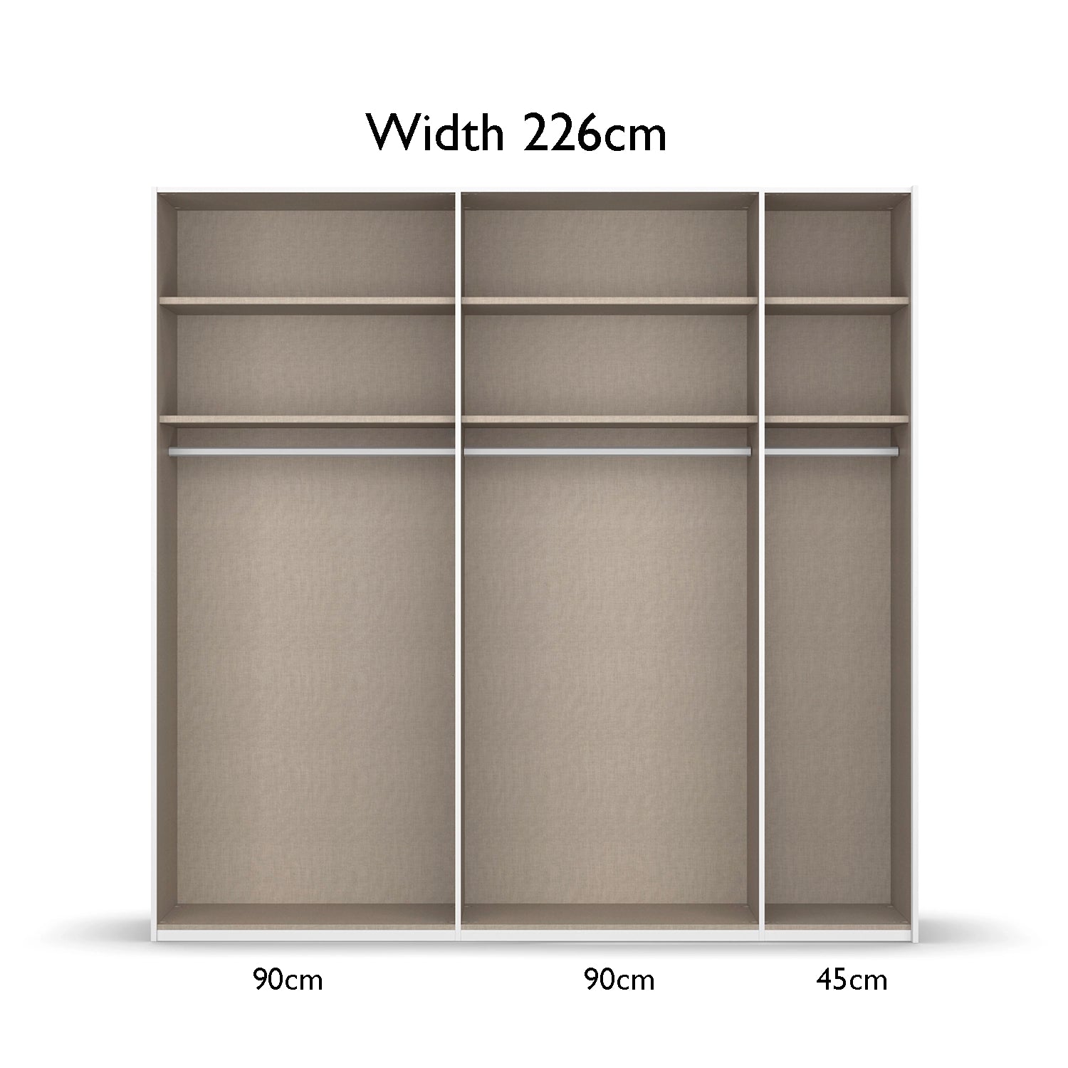 Rauch Perth 226cm Wardrobe Closet with dimensions labeled on a white background