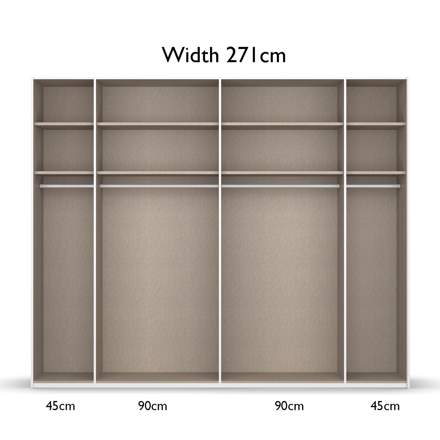 Rauch Perth 271cm Wardrobe Closet with dimensions labeled on a white background