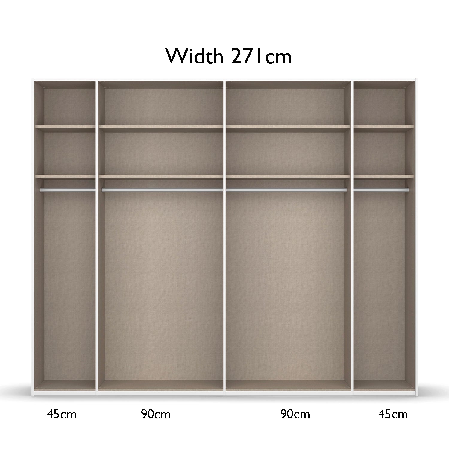 Rauch Perth 271cm Wardrobe Closet with dimensions labeled on a white background