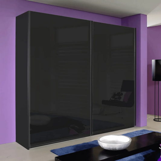 Rauch Forms Basalt Glass 2 Door Slider Wardrobe - Styled in a Bedroom