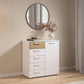 Rauch Miro 1 Door 5 Drawers Bedside Table in Alpine White & Artisan Oak styled in a modern bedroom