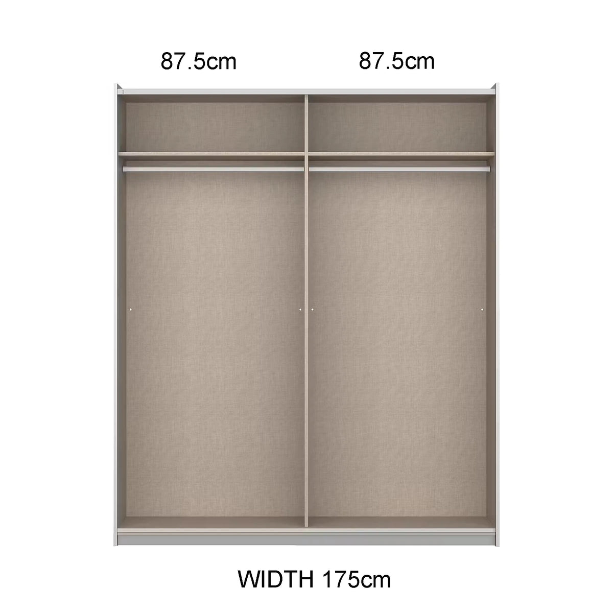 Rauch Miro 2 Door Sliding Wardrobe internal compartments dimensions