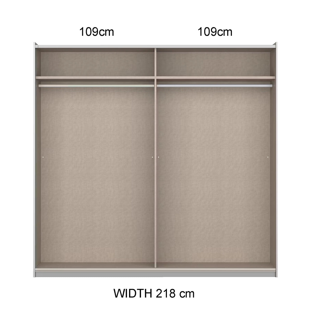 Rauch Miro 2 Door Sliding Wardrobe internal compartments dimensions