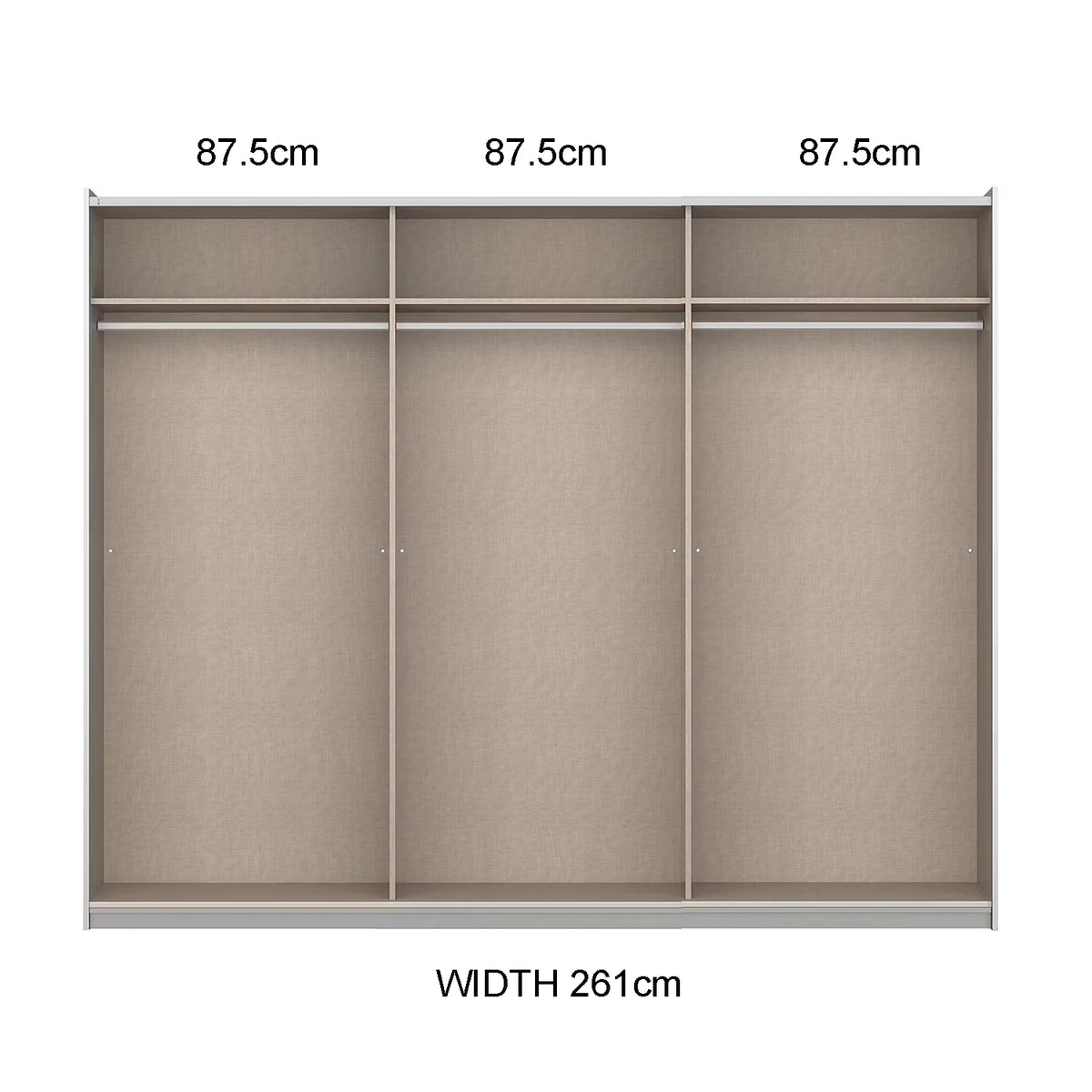Rauch Miro 2 Door Sliding Wardrobe internal compartments dimensions