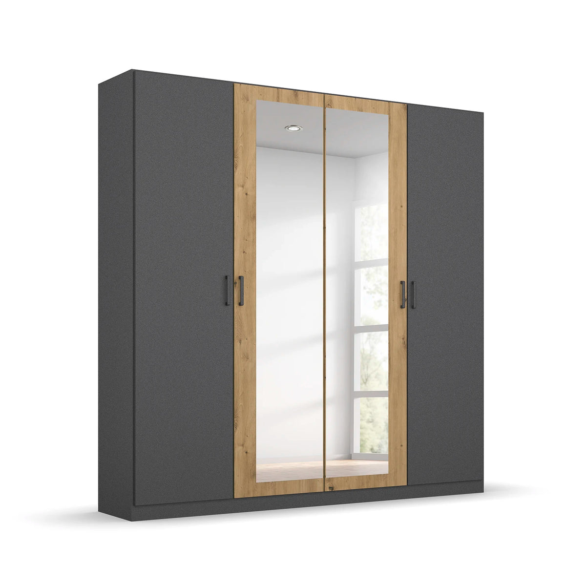 Rauch Miro 4 Door Hinged Wardrobe With Mirror in Metalic Grey