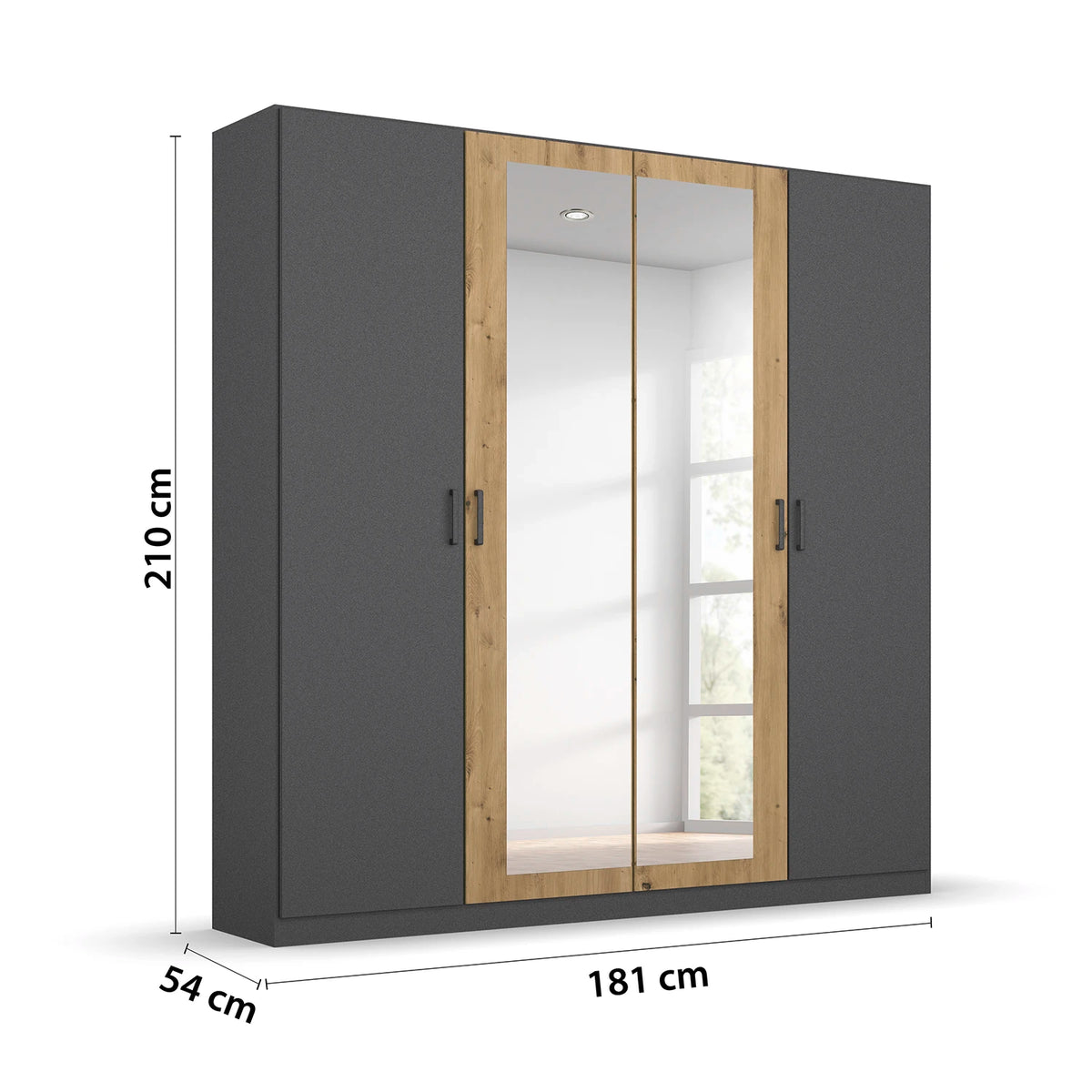 Rauch Miro 4 Door Hinged Wardrobe With Mirror Dimensions