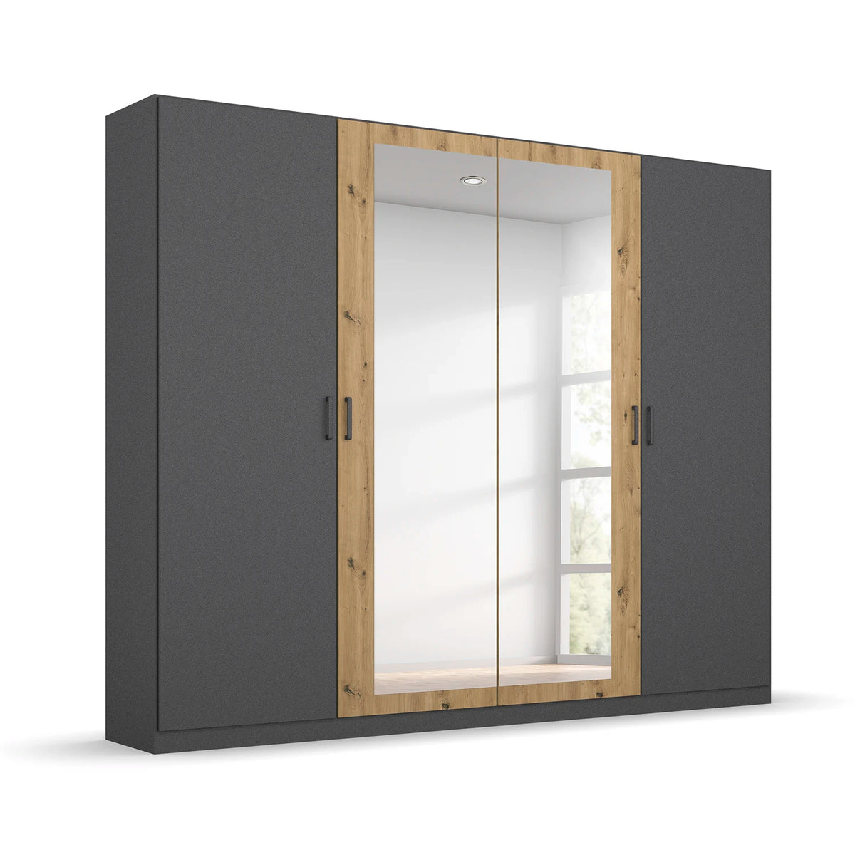 Rauch Miro 4 Door Hinged Wardrobe With Mirror in Metallic Grey