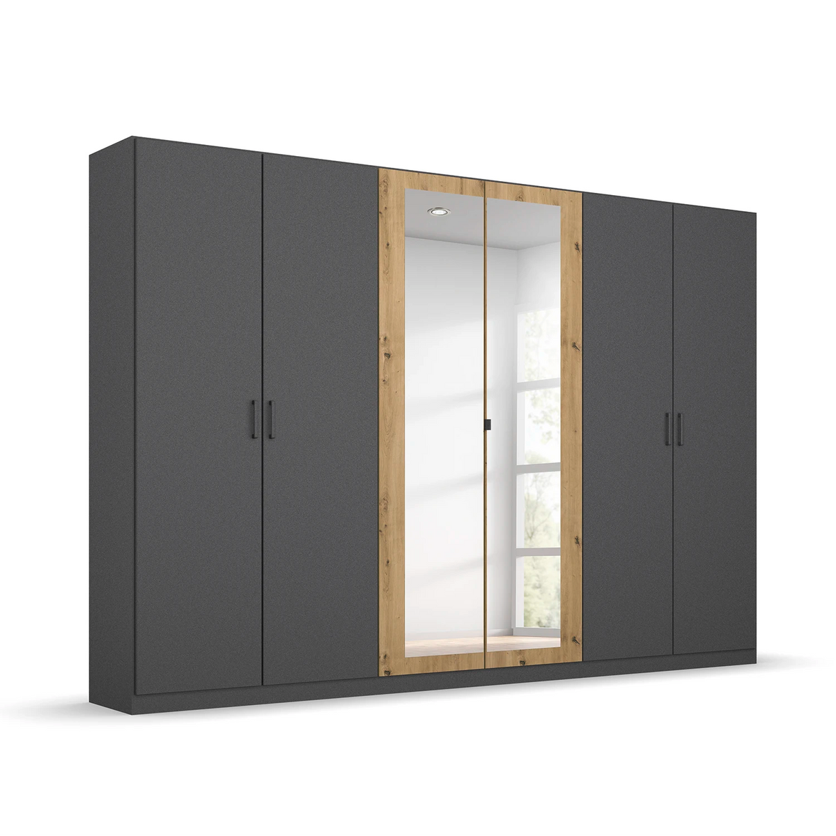 Rauch Miro 6 Door Hinged Wardrobe 271cm With Mirror in Metallic Grey