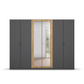 Rauch Miro 6 Door Hinged Wardrobe 271cm With Mirror in Metallic Grey front view