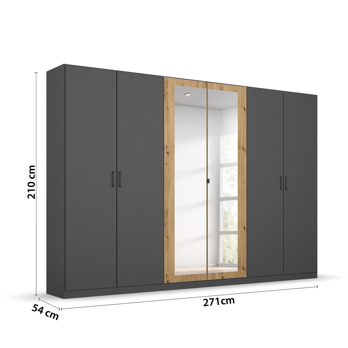 Rauch Miro 6 Door Hinged Wardrobe 271cm With Mirror Dimensions
