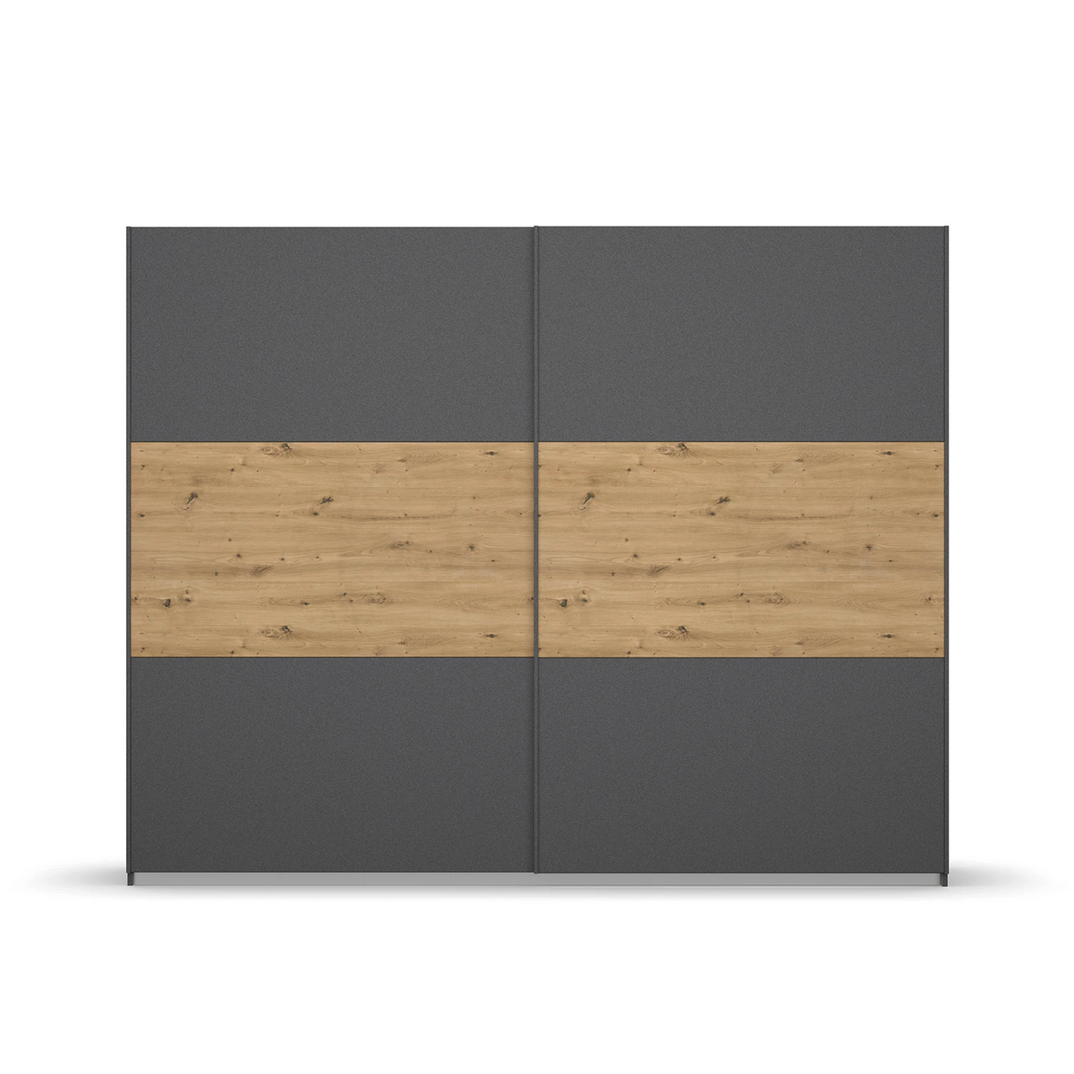 Rauch Miro 2 Door Sliding Wardrobe in Metallic Grey & Artisan Oak front view