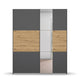 Rauch Miro 2 Door Sliding Wardrobe With Mirror in Metallic Grey & Artisan Oak front view