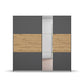 Rauch Miro 2 Door Sliding Wardrobe With Mirror in Metallic Grey & Artisan Oak front view