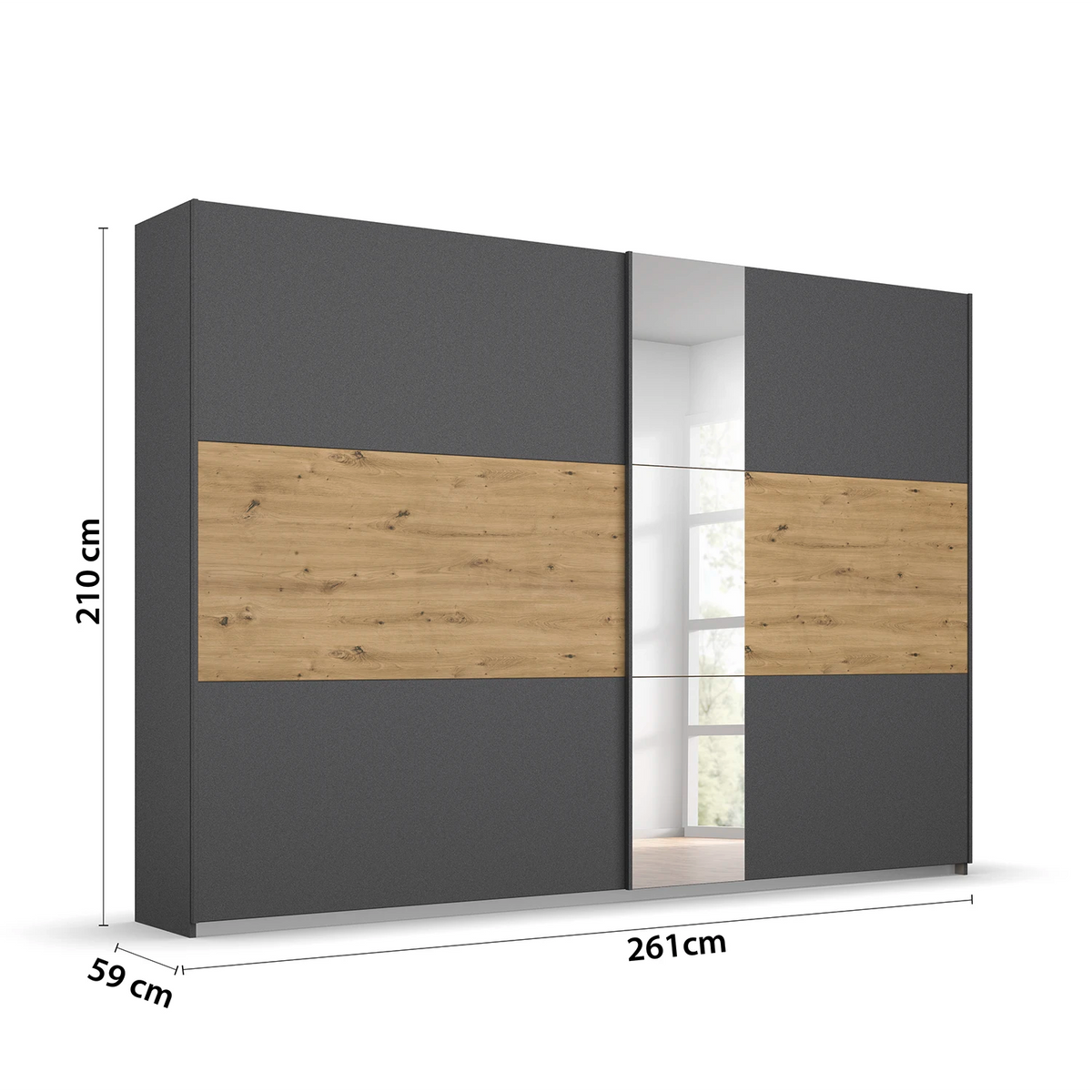 Rauch Miro 2 Door Sliding Wardrobe With Mirror Dimensions