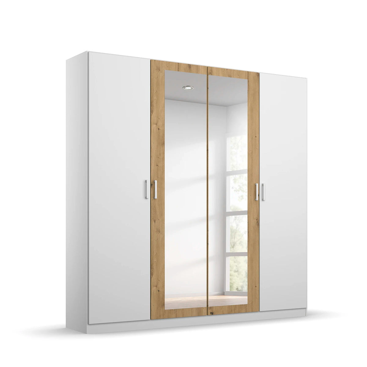 Rauch Miro 4 Door Hinged Wardrobe With Mirror in Alpine White